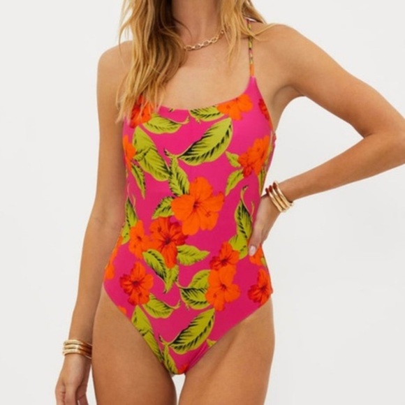 Beach riot Womens pink floral “stevie” tropical one piece swimsuit s - Picture 1 of 9